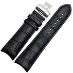 EwatchAccessories 22mm Black Curved Leather Watch Strap Fits Curvedend Watches With Buckle