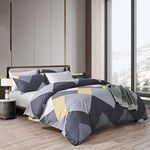 MengBoo Garden 3 Pcs Duvet Cover Set Did Not Include Filling 100% Cotton Printing Geometric Design White Black Yellow (Double,Square)