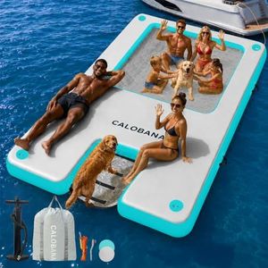 CALOBANA Inflatable Floating Dock with Dog Boat Ramp and Mesh