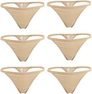 YOYI FASHION Women Cotton Low Rise Soft Breathable T-Back G-String Thong Panties Multi Packs (Medium/Large, Beige-6 Packs)