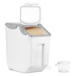 ABOUT SPACE 1 Pack Rice Dispenser (15Kg) Airtight Rice Storage Container with Measuring Cup - Rice Barrel Dispenser, Moisture Proof Organiser for Cereals, Grains, Pulses & Pet Food - Grey - Plastic