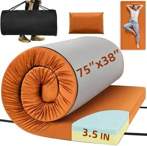 DWVO 3.5 Inch Thick Memory Foam Camping Mattress Sleeping Pad, CertiPUR-US Certified Roll Up Floor Mat with Waterproof Cover & Travel Bag, Portable Sleeping Mat for Travel, Truck, Bed, Tent, etc.