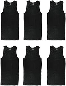 (X-Large, Black) - 6 Packs 100% Cotton Athletic Men's Basic Tank Top