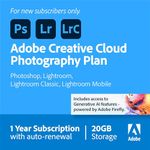 Adobe Creative Cloud Photography plan 20GB: Photoshop + Lightroom | Generative AI | 1 Year Subscription with auto renewal | PC/Mac