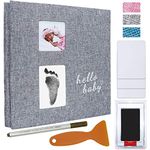 Vienrose Baby Photo Album 4x6 Self Adhesive Memory Book Magnetic Scrapbook Kit with Clean-Touch Ink Pad Create Handprint Footprintand and a Metallic Pen for boy or girl baby,40 Pages