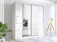 RAC3 Race to Road Modern Bedroom Sliding Wardrobe with LED Light - Ample Storage Space and Sleek Design comes in White/Grey/Black and Width 150cm/180cm/203cm (White, 180cm)