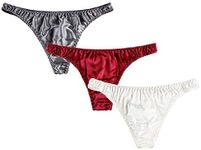 MOONSIYU Men's 3Pairs 100% Silk Briefs G Strings Thongs Panties Soft Pouch Smooth Healthy Basic Bikini Breathable Underwear (M, A)