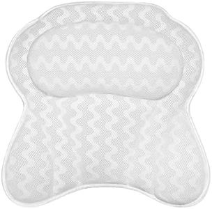 Gominimo Butterfly Shape Bathtub Spa Pillow with 4D Air Mesh and 6 Suction Cups, Slip-Resistant Comfort and Support, Machine Washable, for Relaxing Bathtub, Hot Tub and Home Spa, White