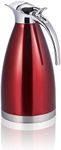 Thermal Carafe Jug,Stainless Steel Double Walled Vacuum Insulated Coffee Pot with Press Button Top,12+ Hrs Heat&24+ Hrs Cold Retention,Vacuum Jug for Coffee,Milk,Tea,Beverage,Juice(Red 2L)