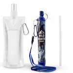 Wild North Goods - Personal Water Filter Straw - Portable Water Purification for Hiking, Camping, Travel, Outdoors & Emergency Use - Includes Bottle, Straw & Carabiners