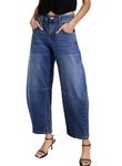 Sidefeel Women's Barrel Jeans Wide Leg Vintage Mid Rise Y2k Baggy Boyfriend Denim Pants, Blue, 16