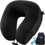 Everlasting Comfort Memory Foam Travel Pillow - Airplane Neck Rest & Plane Accessories (Black)