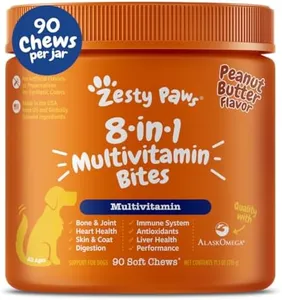 Zesty Paws Dog Multivitamin, Chewable Dog Vitamins and Supplements for Hip & Joints, Skin & Coat, Omega 3 Fish Oil for Dogs- Senior & Puppy Multivitamin - Peanut Butter- 90ct