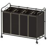 SimpleHouseware 4-Bag Heavy Duty Rolling Laundry Sorter Cart, Brown