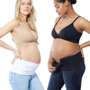 Ingrid & Isabel | Bellaband Maternity Pants Extender | Belly Bands for Pregnant Women and Postpartum Belly Band (2/pk, Black/White, Size 1)