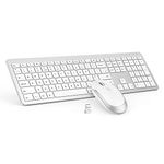 Wireless Keyboard and Mouse Set, seenda Ultra Slim Quiet USB Wireless Keyboard and Mouse QWERTY UK Layout with Numeric Keypad for Windows PC, Laptop, Computer, White and Silver