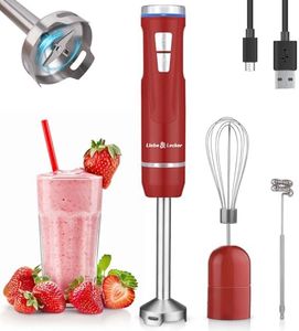 Liebe&Lecker Cordless Immersion Blender, 3-in-1 Handheld Stick Blender with 8 Speeds, Rechargeable Electric Mixer for Smoothies, Soups & Whipped Cream, Kitchen Hand Blender Set (Red)