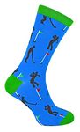 Mr Heron Mens Novelty Funny Golf Socks Breathable Crew Fun Patterned Bamboo Dress Socks (6-11, Golfers (Blue))