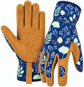 WOHEER Leather Gardening Working Gloves for Women, Abrasion Garden Gloves Scratch Resistant Breathable for Weeding, Digging, Planting, Raking & Mowing (Medium)