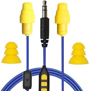 Plugfones Guardian Plus in-Ear Earplug Earbud Hybrid - Noise Reduction in-Ear Headphones with Noise Isolating Mic and Controls (Yellow & Blue)