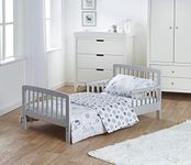 Kinder Valley Bed House Bundle - 7 Piece Grey Toddler Bed Bundle, Includes Spring Mattress & Safari Friends Reversible Bedding, Solid Pine Wood Base | (Junior & Children's Bed)