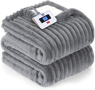 SEALY Electric Blanket Full Size, Soft Ribbed Flannel to Sherpa Reversible Heated Blanket with 10 Heat Settings & 1-12 Hours Auto-Off Overheat Protection, Machine Washable, 72"x84" Light Grey