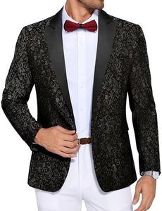 Coofandy Men's Floral Party Dress Suit Stylish Dinner Jacket Wedding Blazer One Button Tuxdeo Black US XXL