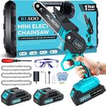 Mini Chainsaw 6 Inch Cordless, RLSOO Portable Handheld Battery Powered Electric Chainsaw, Super Mini Chain Saw for Tree Branches, Courtyard, Garden and Household (2 Batteries and 3 Chains Included)