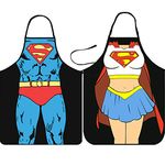 DDJYP 2 Pack Superman and Super Women Chef Apron Funny Apron Kitchen Cooking Aprons Novelty Gifts, Black, Medium