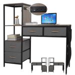 Joyyko Gaming Desk with Power Outlets, USB Charging Port, and Fabric Drawers - Home Office Desk with Shelves, Perfect for Students, Professionals & Gamers (Bonus Shelf)