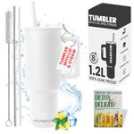 Markori 1.2L Stainless Steel Insulated Water Tumbler with Lid and Straw |12hr Hot & 8hr Cold| Fits Cup Holder| Leak Proof| for Gym, Office,Travel| Includes 2 Straw,1 Brush & Free Ebook (Snowy Sipper)