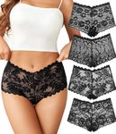 Avidlove Plus Size Lace Boyshort Panties Black Underwear Women Lingerie High Waisted Briefs, Pack of 4