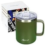 JVOKAT Insulated Coffee Mug, Travel Coffee Mug, Double Wall Vacuum Insulated Coffee Cup with Handle, Thermal Mug with Spill Proof Lid, Camping Mug (12oz / Green)