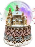 Aobaks Christmas Snow Globe, 150mm Gingerbread House Christmas Oversized Resin Lighted Musical Snowflakes Snowglobes,Color Changing Illuminated Water Globe，Musical Gingerbread Decor with Adapter.