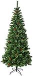 COSTWAY 6ft/7ft/8ft Christmas Tree, Premium Hinged Full Tree with Mixed Pine Needles, Cones and Metal Stand, Xmas Trees for Indoor and Outdoor Decor (Green, 7ft)