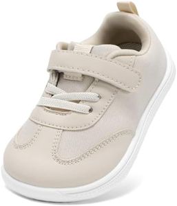 STQ Toddler Boys Wide Toe Barefoot Walking Shoes Comfort Lightweight Breathable Tennis Gym Sneakers White Size 4