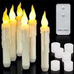 SingTok 6 Pack LED Remote Taper Candles Battery Operated, Flameless Flickering Halloween Floating Candles, Electric Candlesticks for Christmas Decor