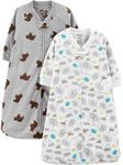 Simple Joys by Carter's Baby 2-Pack Microfleece Long-Sleeve Sleepbag Wearable Blanket, Grey Heather Bear/White Forest Animals, 3-6 Months (Pack of 2)