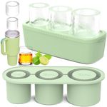 Ukulork Ice Cube Tray for Tumbler, 3 Pcs Silicone Hollow Cylinder Ice Mold with Lid and Bin for Freezer, Ice Drink, Juice, Whiskey, Cocktail, 20Oz, 30Oz, 40Oz (Green), ST-01