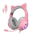 HECATE by Edifier G2 II Pink Gaming Headset, USB Wired Pink Gaming Headphones with Cat Ear for PC/MAC/ PS4/ PS5 with 7.1 Surround Sound Noise Cancelling, Detachable Cat Ear and Mic, LED RGB Lighting