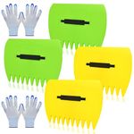 2 Sets Leaf Scoops Hand Rakes, Leaf Scoops and Claws with 2 Pairs Gloves, Lightweight Plastic Leaf Scoop, Large Leaf Grabbers for Picking Up Leaves, Clippings, Grass(2 Sets,Yellow+Green)