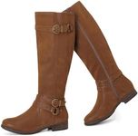 Ruiee Women's Knee High Boots - Stylish and Comfortable Round Toe Tall Riding Combat Boots with Side Zipper Closure for Fall and Winter Wear For Women, Tan Pu 305, 7