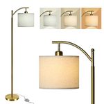 DINGLILIGHTING Arc Floor Lamps with 3 Color Temperatures, Modern Reading Standing Lamp with 8W LED Light Bulb, Tall Pole Floor Lamp with Linen Shade for Living Room, Bedroom, Kids Room, Gray