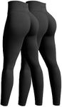 OQQ Women's 2 Piece Yoga Legging Seamless Workout High Waist Butt Liftings Athletic Leggings, Black,black, Large