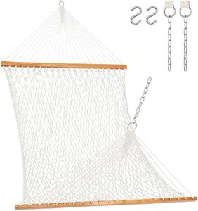 Lazy Daze 13FT Double Rope Hammocks, Traditional Hand Woven Cotton Hammock with Hardwood Spreader Bar for Outdoor, Indoor, Patio, Yard, Poolside for Two Person, Max 450 Lbs, Natural