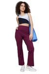 ZELENA Postpartum Flat-Seam Pant for Women with 3 Pocket | 80% Polyamide 20% Elastane | Anti Static | Post Maternity Flared Pant | Fit to Shape Postpartum Belly | Postpartum Pant (Wine)