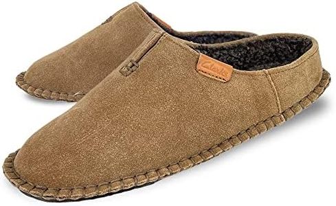 Clarks Mens Open Back Suede Leather Slipper With Heavy Stitching - Plush Sherpa Lining - Indoor Outdoor House Slippers For Men (11 M US, Tan)