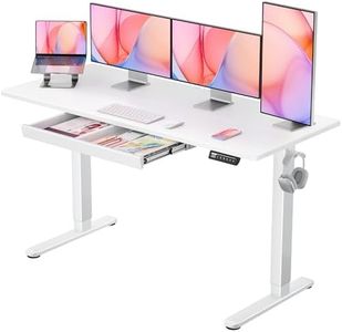 ErGear Standing Desk with Drawer, 55 x 24 inch Electric Height Adjustable Desk with 4 Preset Heights & 2 Storage Hooks, Sit Stand Desk Computer Desk with Drawer for Home & Office, White EGESD81W