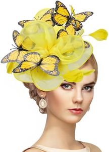 Zinniday Yellow Butterfly Fascinators Hat - 2026 Derby Hats for Women Lady High Tea Party Attire Dress Up, 1920s 50s Monarch Butterfly Organza Cocktail Victoria Fascinator Headwear with Hair Clip