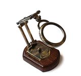 Regal Nautical Antique Vintage Nautical Brass Magnifying Glass Nautical Table Magnifying Brass Wood Base Marine Magnifier Magnifying Glass